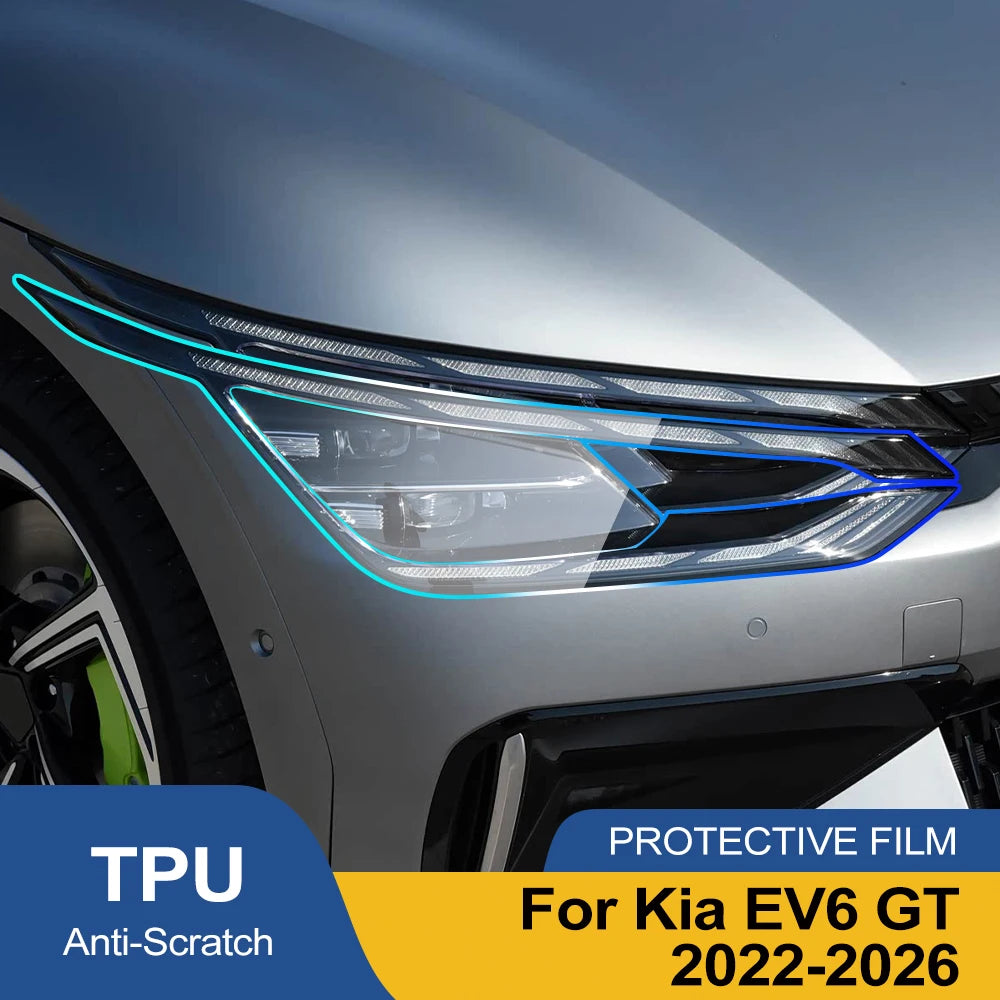 For Kia EV6 GT 2022-2026 Pre-Cut Smoke Black High-Gloss TPU Car Headlight Film PPF Anti-Scratch Protective Vinyl Wrap Cover Kit