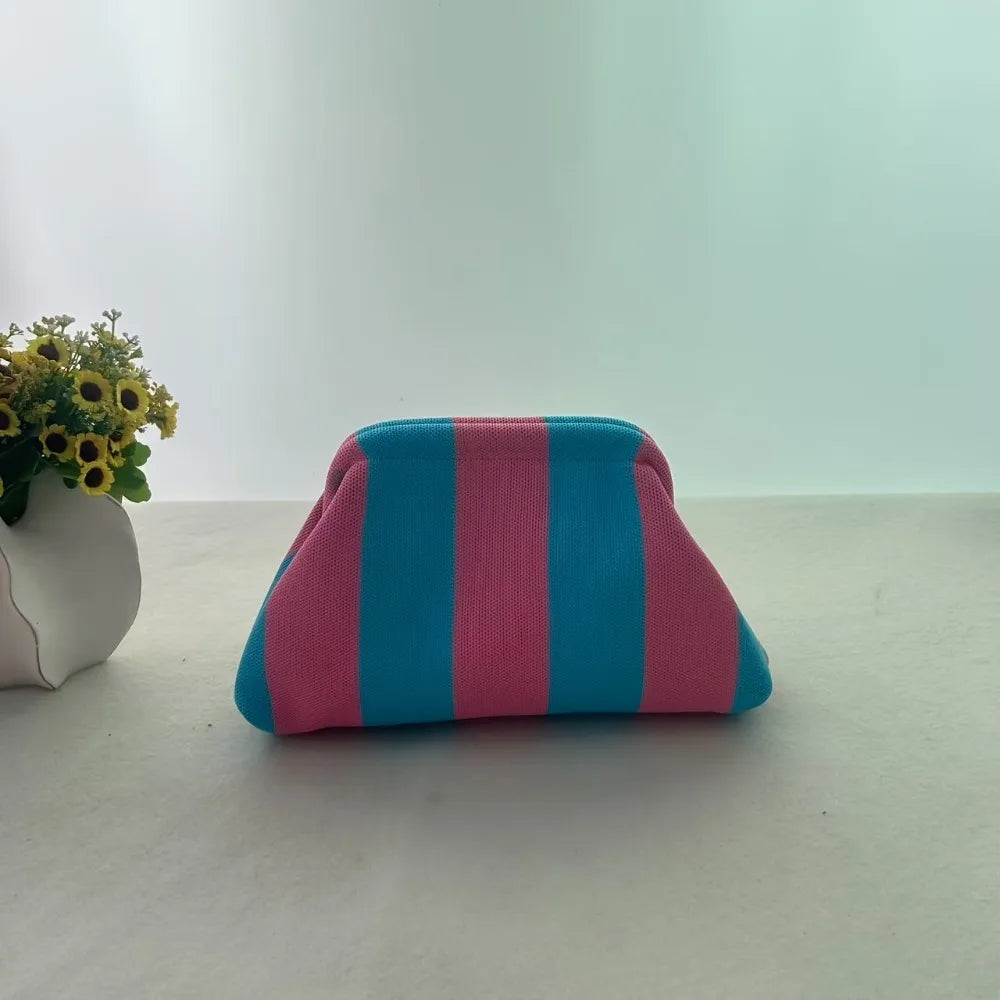 New color-block striped eye-catching cloud knit daily commuter storage clutch bag