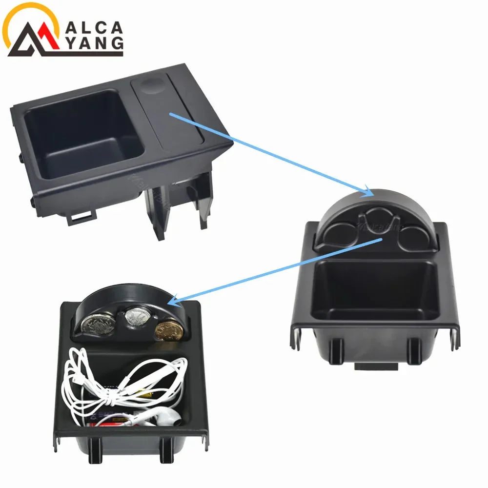 Black Double Hole Car Vehicle Front Center Console Storage Box Coin + Cup Holder for BMW E46 3SERIES 1999-2006 51168217957
