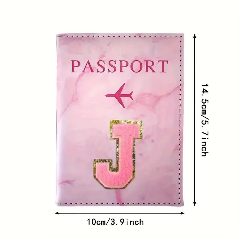 Pink PU Leather Passport Holder with Embroidery Label, Ticket & ID Credit Card Holder Cover, Travel Accessories