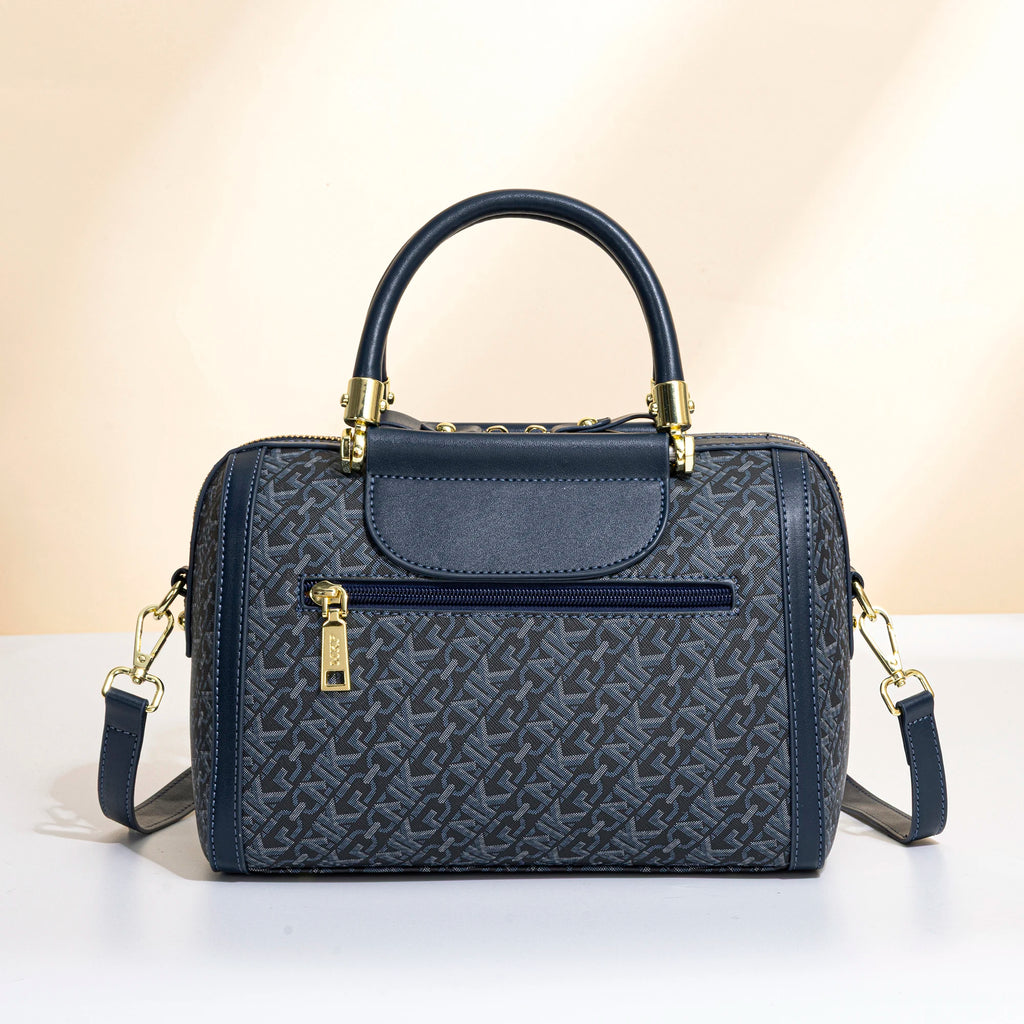 Vintage Floral Lock Boston Handbag for Women, Cylindrical Shaped Pillow Bag, Front Zipper Pocket, Detachable Adjustable Leather Crossbody Strap, Multi-Compartment Daily Commuter Shoulder Bag