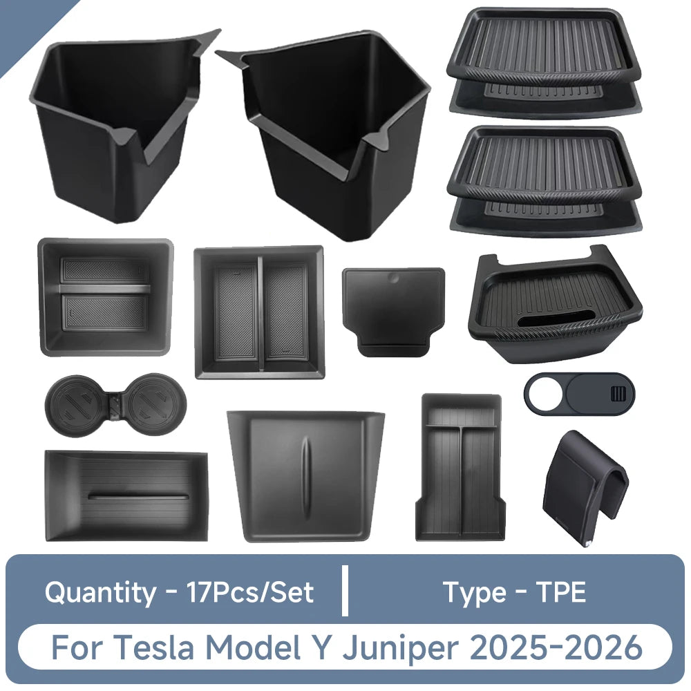 For Tesla Model Y Juniper Accessories Storage Box Set Stowing Tidying Storage Box Trash Can for Model Y Juniper 2025 2026