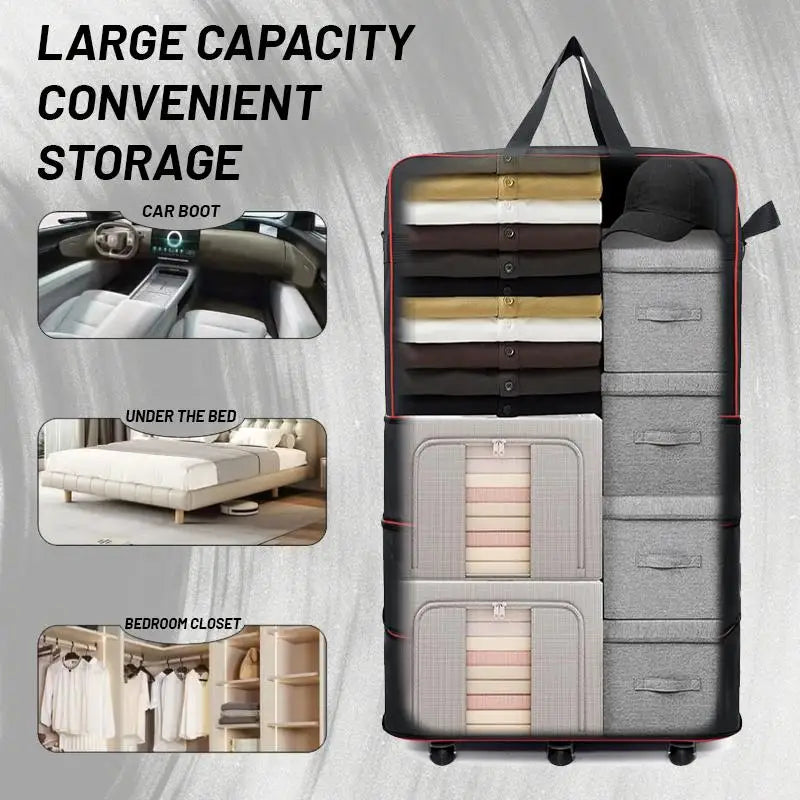 100L Large Capacity Foldable Travel Duffle Bag Expandable Rolling Luggage with 360° Spinner Wheels Lightweight Carry-On Garment Trolley Bag for Women Men Overnight Weekend Moving Beach Vacation