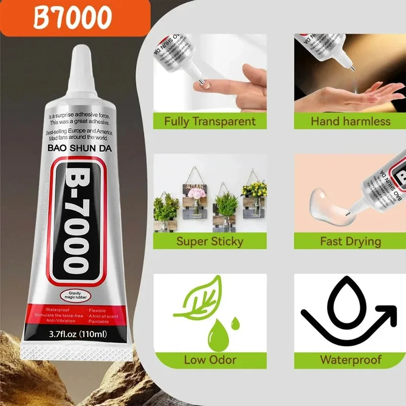 B7000 Multi Purpose Clear Glue Flexible Removable Adhesive for Jewelry Phone Screen DIY Craft and Small Item Bonding