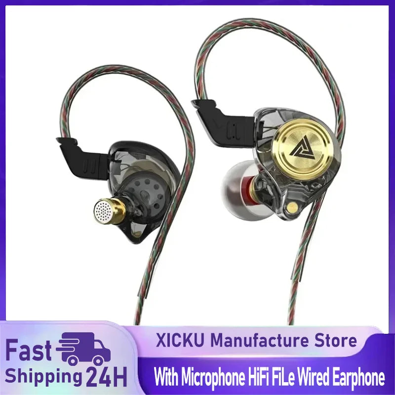 QKZ AK3 FiLe Wired Earphone with Microphone HiFi Music Monitor Bass Headphones Noise Cancelling Headset For Sport Gaming Earbuds