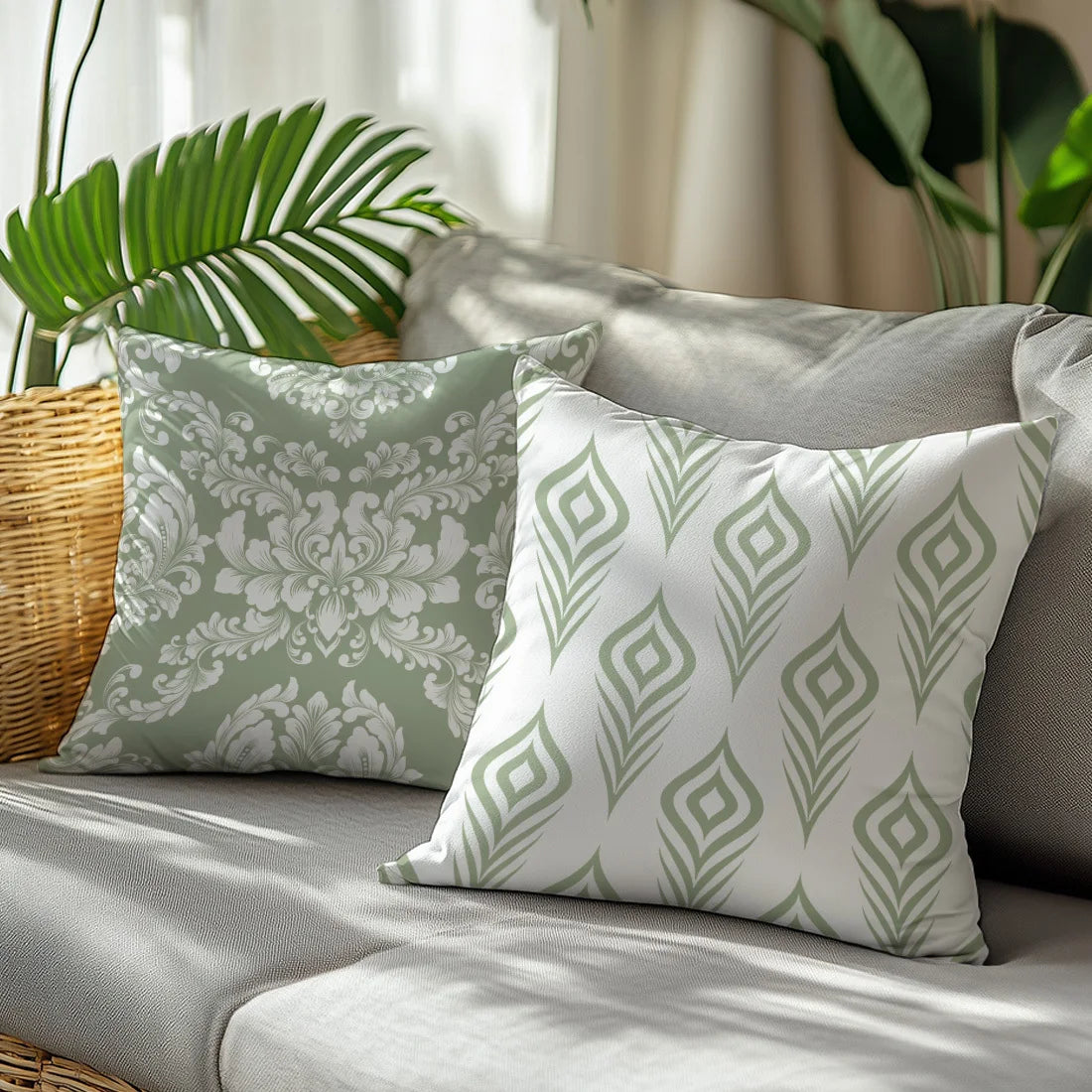 4Pcs Pillow Covers - Fresh White and Green Floral Pattern, Home Decor Cushion Cases for Living Room Sofa Bedroom