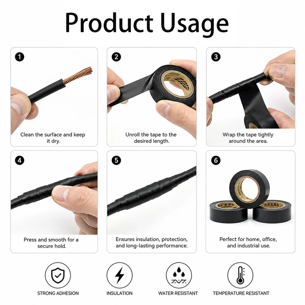 PVC Black Tape Width 19/25MMx30M Heat-resistant -10 ° C to 70 ° C, One-stop Selection for Line Fixing and Protection
