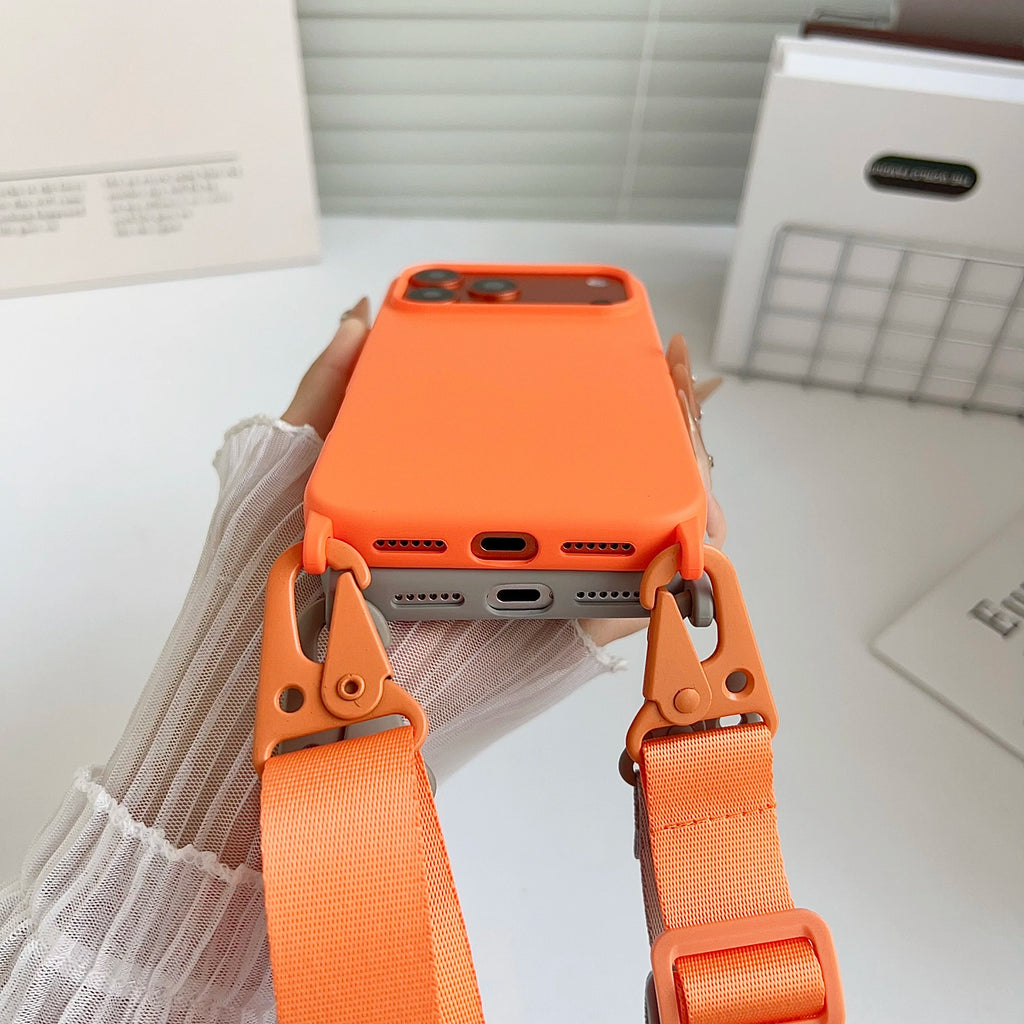 Crossbody Lanyard Matte Silicone Soft Case For iPhone 17 Pro Max 16 12 11 15 Pro 13 14 Plus Necklace Strap Shockproof Cover