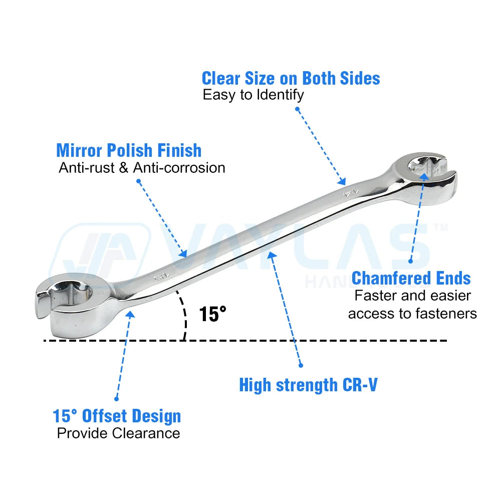 6-27mm Flare Nut Wrench Brake Line Wrench Key 15 degree Offset Double Open End Repair Remove Nuts on Fuel Tube in Tight Spaces