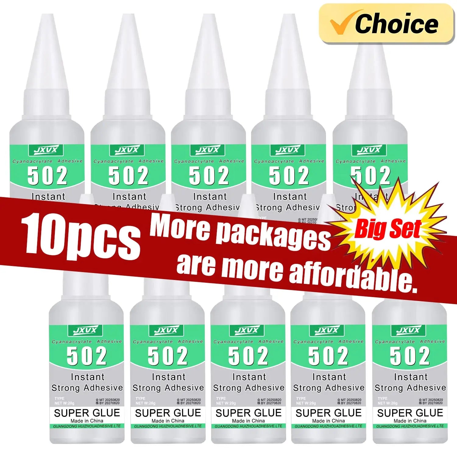 10PCS 20mL 502 Super Glue Strong Quick-Drying Adhesive Universal Instant Transparent for Metal Wood Rubber Leather Bond Repair.