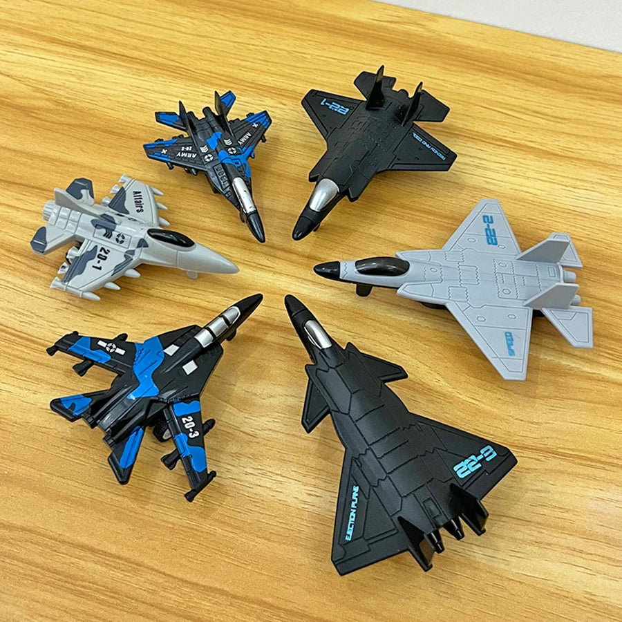 6pcs Fighter Jet Model, Aviation Aircraft Combination Toy, CHILDREN'S Inertial Sliding Toy, BOY'S Home Decoration Display