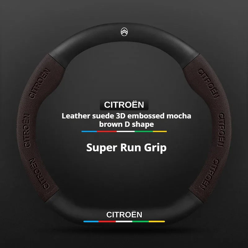 For Citroen C1 C2 C3 C4 C5 C6 VTS Xsara C-Crosser Berlingo Jumpy Carbon fiber Suede Car Steering Wheel Cover Auto Accessories