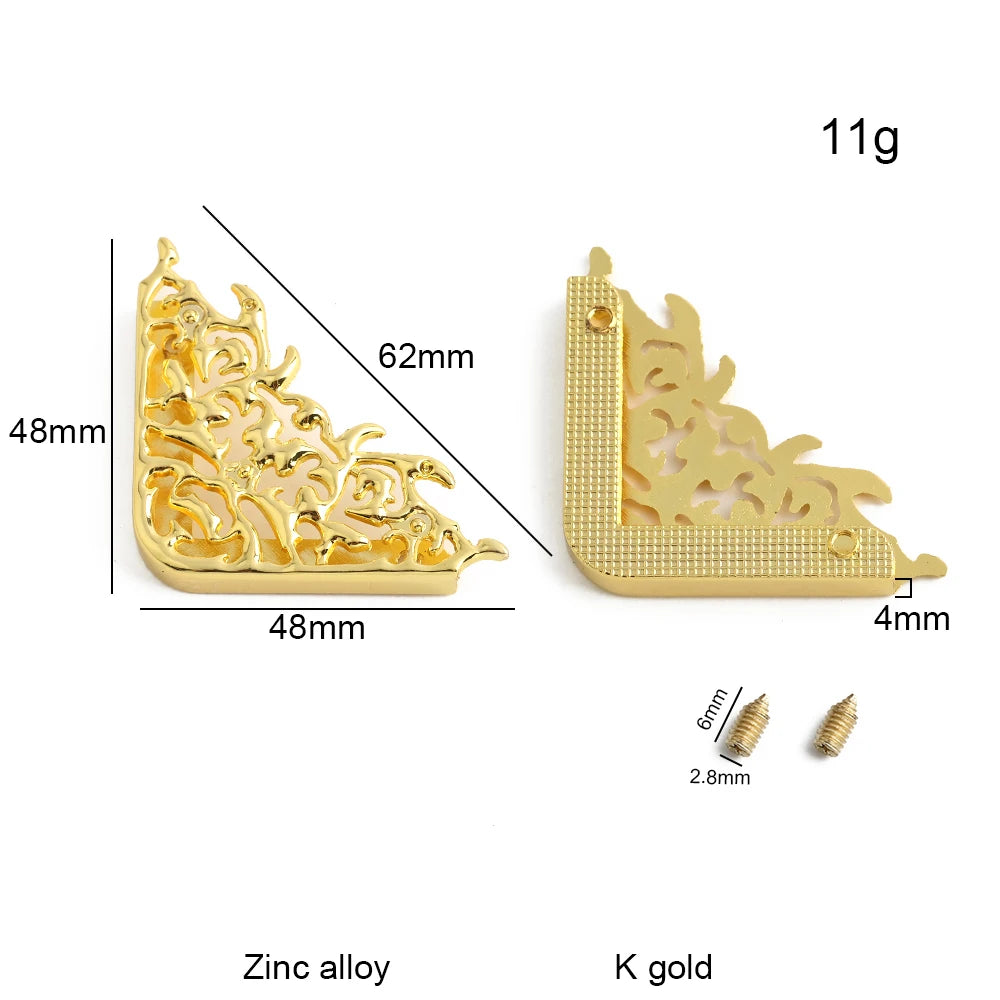 4/30/100PCS 64x64mm,48x48mm Edges Hollow Fixed Decorative Buckle For Handbag Metal Bag Corner Protectors With Screws Accessories