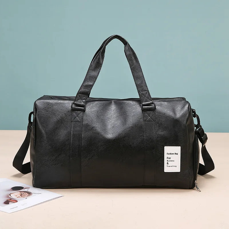 Soft Leather Fitness Bag Waterproof Dry Wet Separation Travel Bag Handheld Short Trip Bag with Independent Shoe Compartment P...