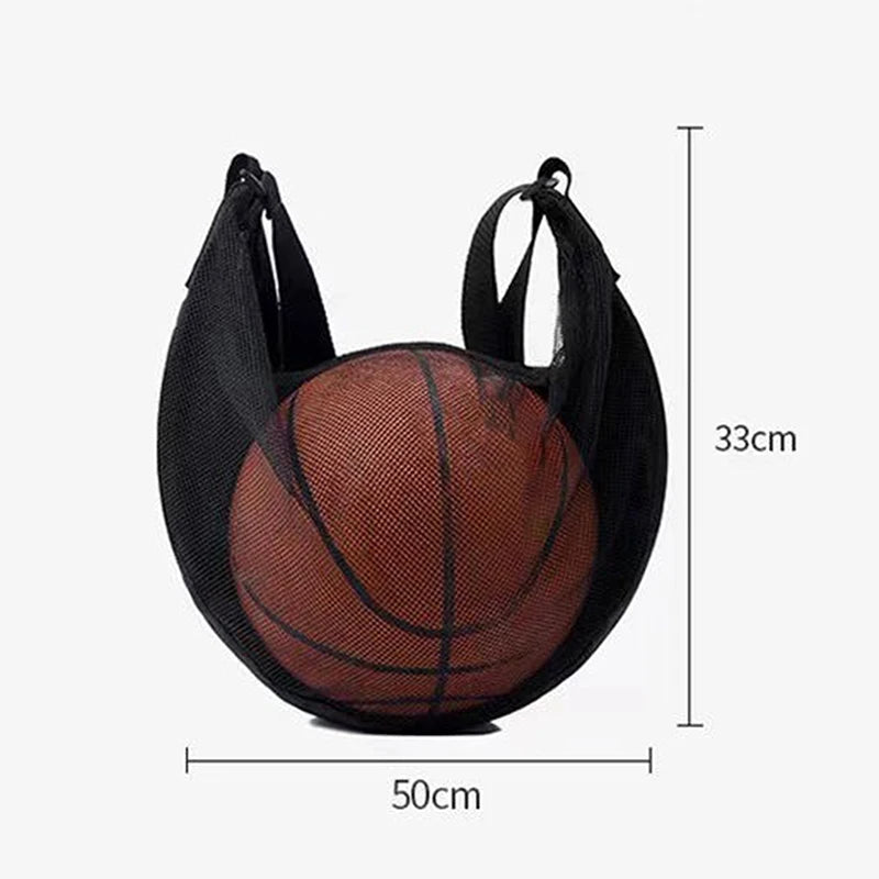 1Pc Drawstring Mesh Basketball Bag, Single Ball Sling Carry Net with Zipper Pocket Sports Storage