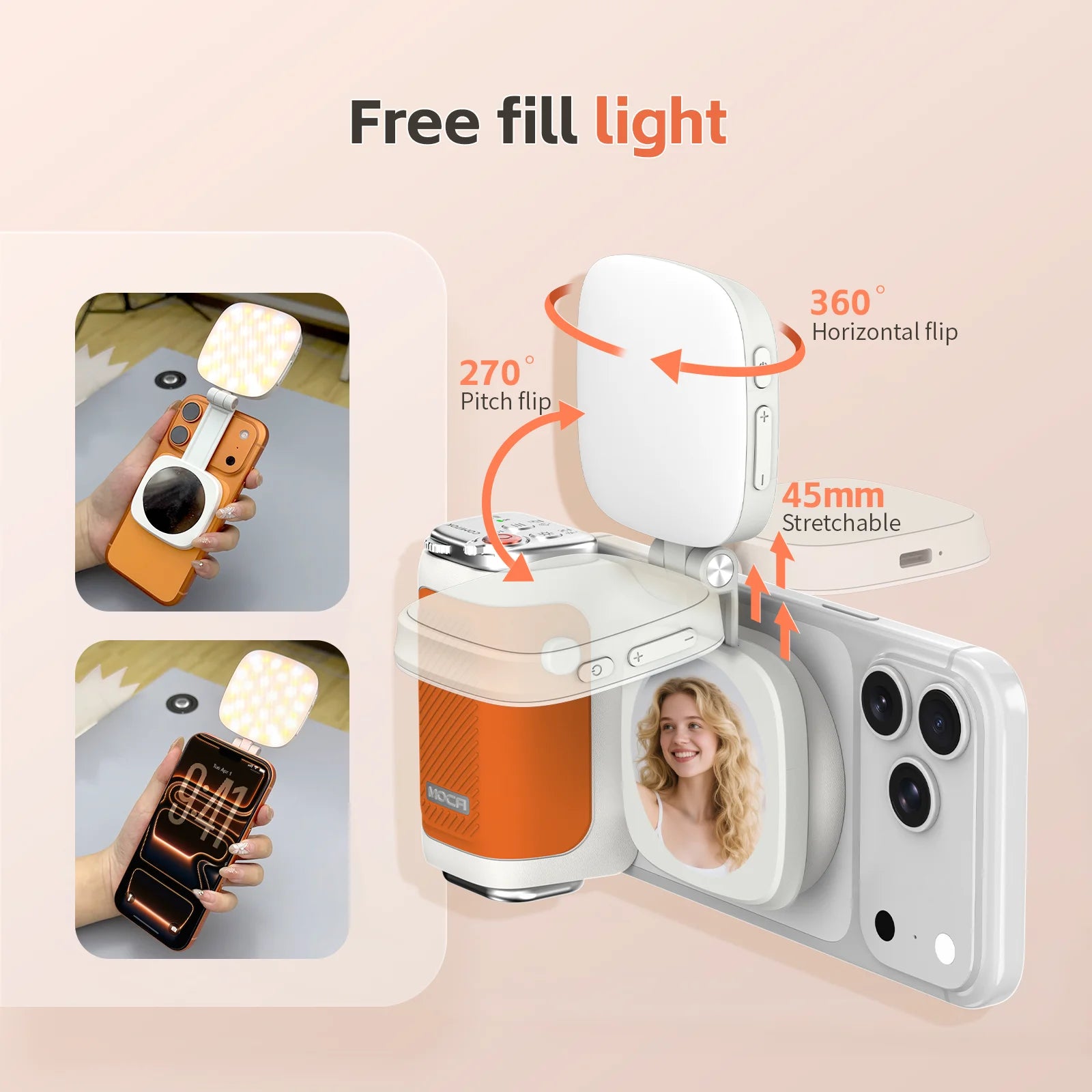 COMITOK MOCA iPhone Camera Assistant,1Click Lens Flip Shutter Grip/Detachable charging remote control+Optional Fill Light/Mirror