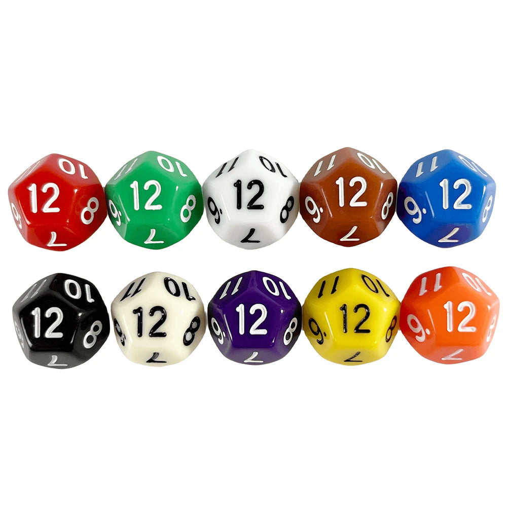D12 Polyhedral Dice 18mm TRPG DND Digital Dice Game Set 12 Sides 10Pcs for Board Game