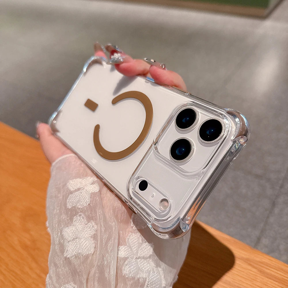 Trendy INS Clear Magnetic Charging PC Case For IPhone 17 Air 16 15 14 Plus 13 12 Pro Max Four-Coner Airbag Shockproof Hard Cover