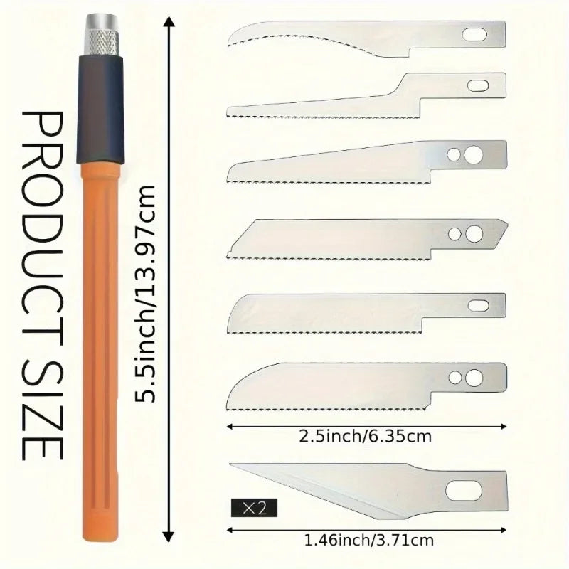 8-Piece Mini Hand Saw Model Craft Set DIY Precision Hobby Knife with Replaceable Steel Blades for Cutting Wood Crafts