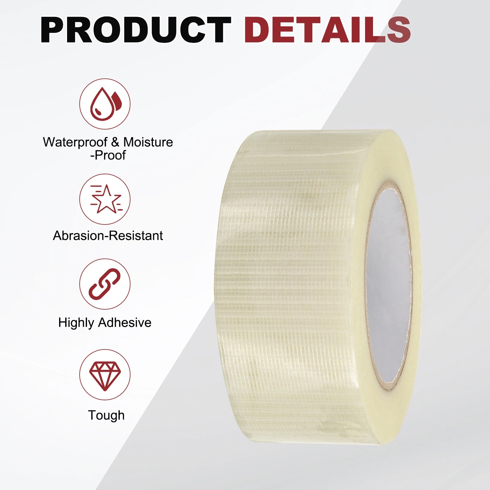 1-12Roll 50Meter Filament Strapping Tape 5.9 Mil Heavy Duty Fiberglass Mesh Reinforced Packaging Clear Waterproof Adhesive Tapes