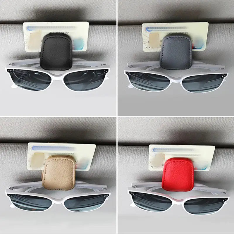 Sunglasses Holder Car Magnetic Leather Clip Card Ticket Holder Auto Sun Visor Glasses Box Decoration Accessories