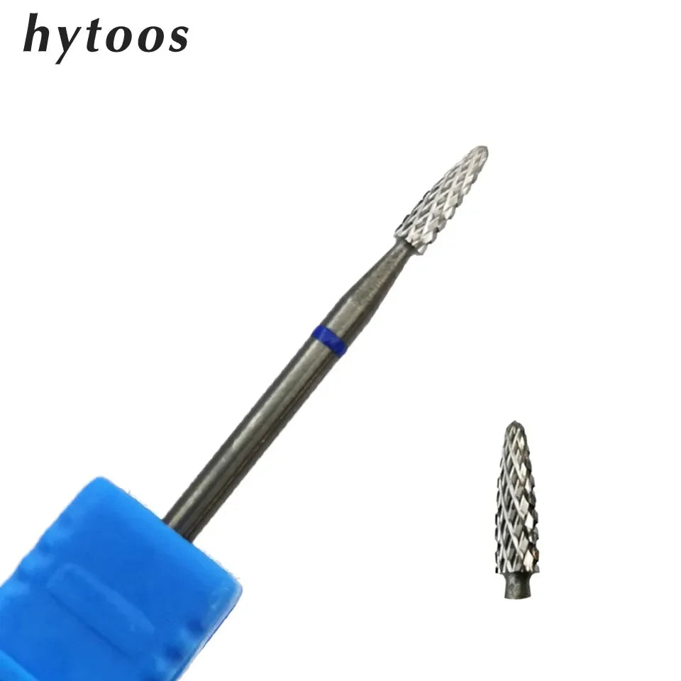 HYTOOS Cone Cuticle Clean Carbide Nail Bit 3/32" Rotary Carbide Burr Milling Cutter For Manicure Nails Accessories Tool