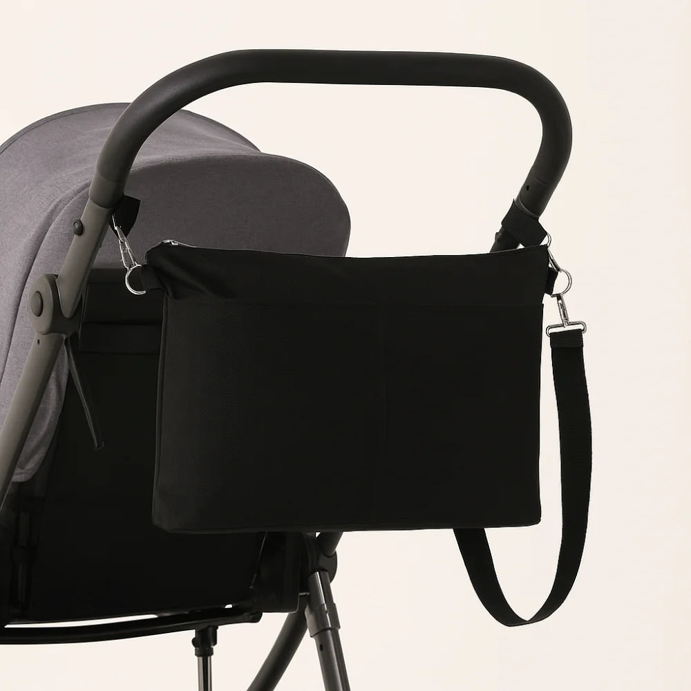 Portable Baby Stroller Storage Bag Multifunction Large-capacity Baby Pram Hanging Bag Black Waterproof Mommy Shoulder Bag