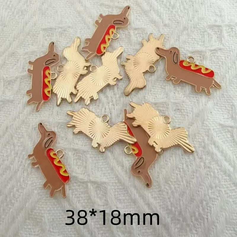 10pcs alloy oil drop sausage dog pendant, DIY jewelry making earrings, keychain accessories