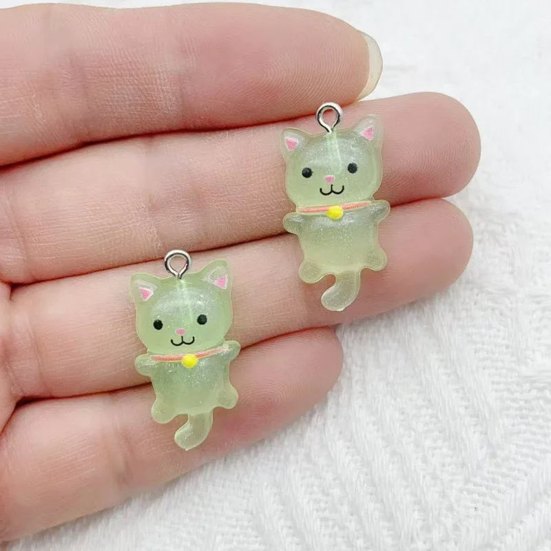 12pcs Cute Mini Cat Resin Pendant DIY Handmade Earrings Necklace Keychain Accessories