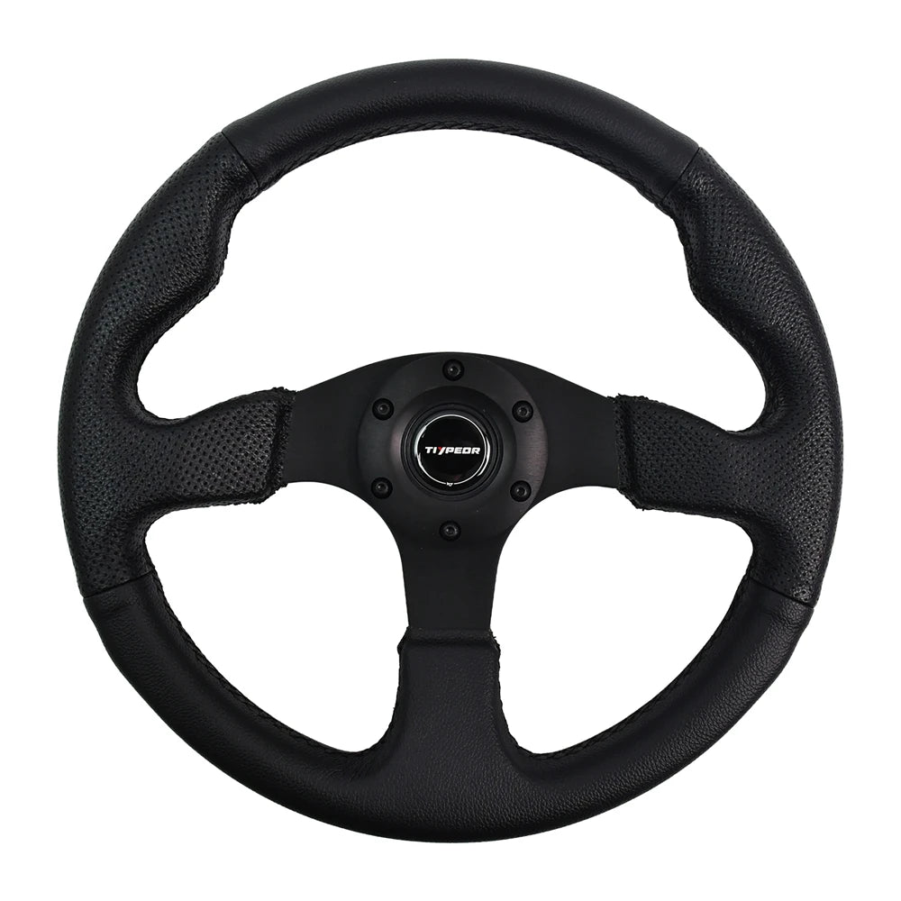 TIYPEOR 330mm PVC Leather Black Classic Steering Wheel 40mm Falt Drift Simulation Steering Wheel for Racing Game