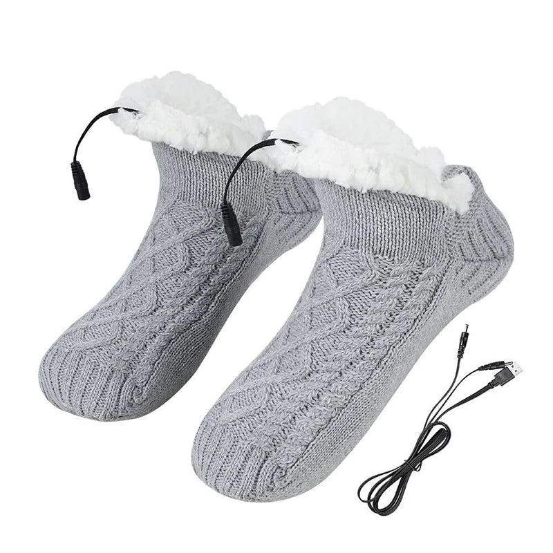 ※ Electric Heated Fleece Socks Slippers For Men Women, Winter USB Heating Pad Knitted Socks Foot Heater