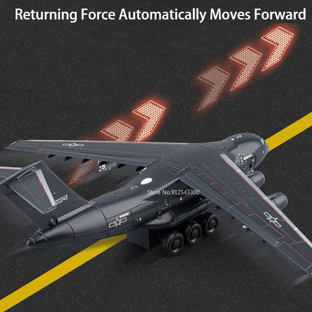 1:180 Scale Y-20 Transport Aircraft Model Toy Metal Body Pull Back Foldable Nose Wheel Military Plane Models Children's Gifts