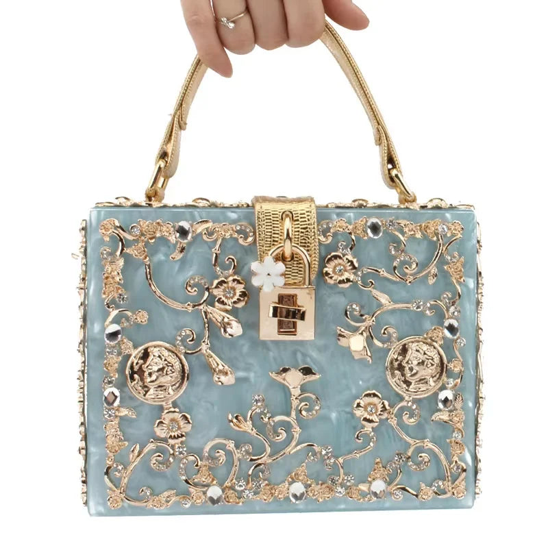 High Grade Acrylic Evening Bag Luxury Rhinestone Designer Clutch Purse Women Shoulder Bag Clutches for Wedding Party Handbag