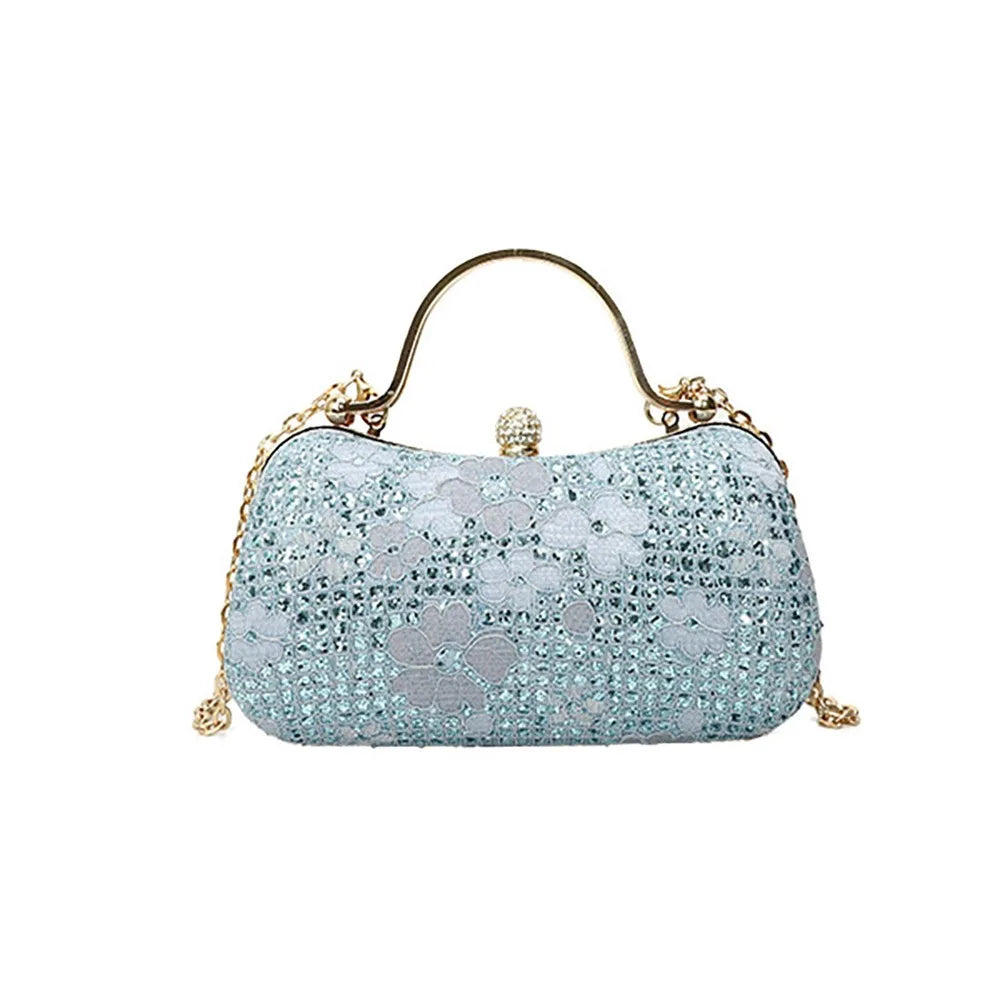 Casual Luxury Evening Banquet Bag Rhinestone Flower Ladies Clutch Bag Phone Pouch Shiny Chain Crossbody Bag Wedding