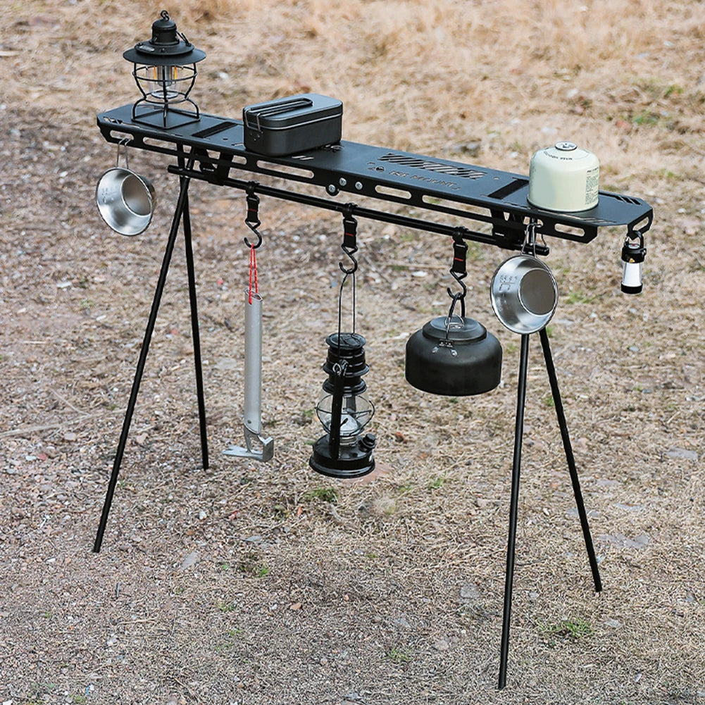 Folding Camping Hanging Rack Shelf Top Plate Aluminum Alloy Triangle Storage Hanger Picnic Cookware Pot Pan Hanging Rack S/L