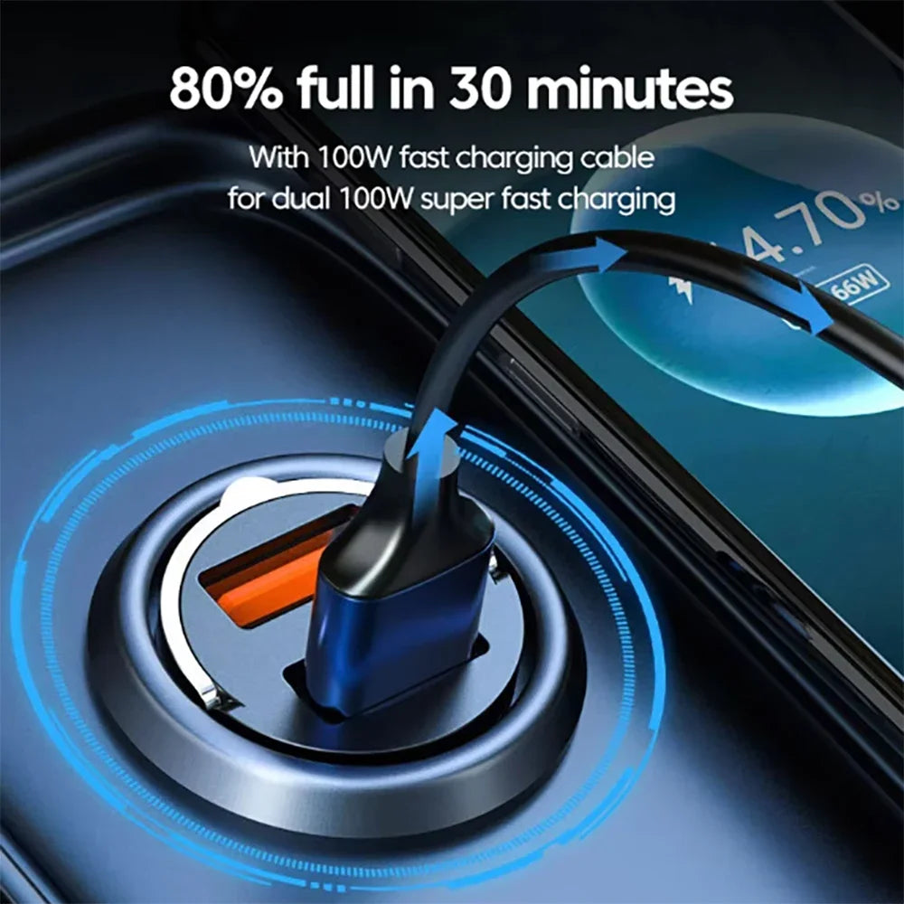 Universal 200W QC PD Mini Car Fast Charger 12-24V Lighter Fast Charging Car USB Charger for Xiaomi Samsung Huawei iPhone Power