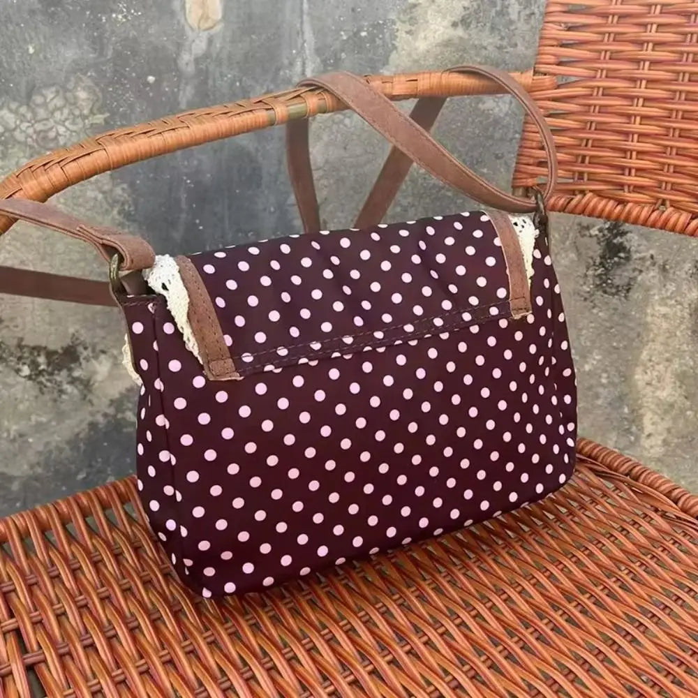 New Polka Dot Vintage Bag Canvas Casual Crossboby Bag Lace One-Shoulder Bag
