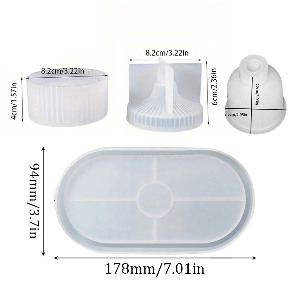 4pcs Silicone Molds Oval Tray Mold, Vase Mold, Jar Mold for Resin Plaster Cement Concrete Casting, DIY Art Crafts, Home Decor