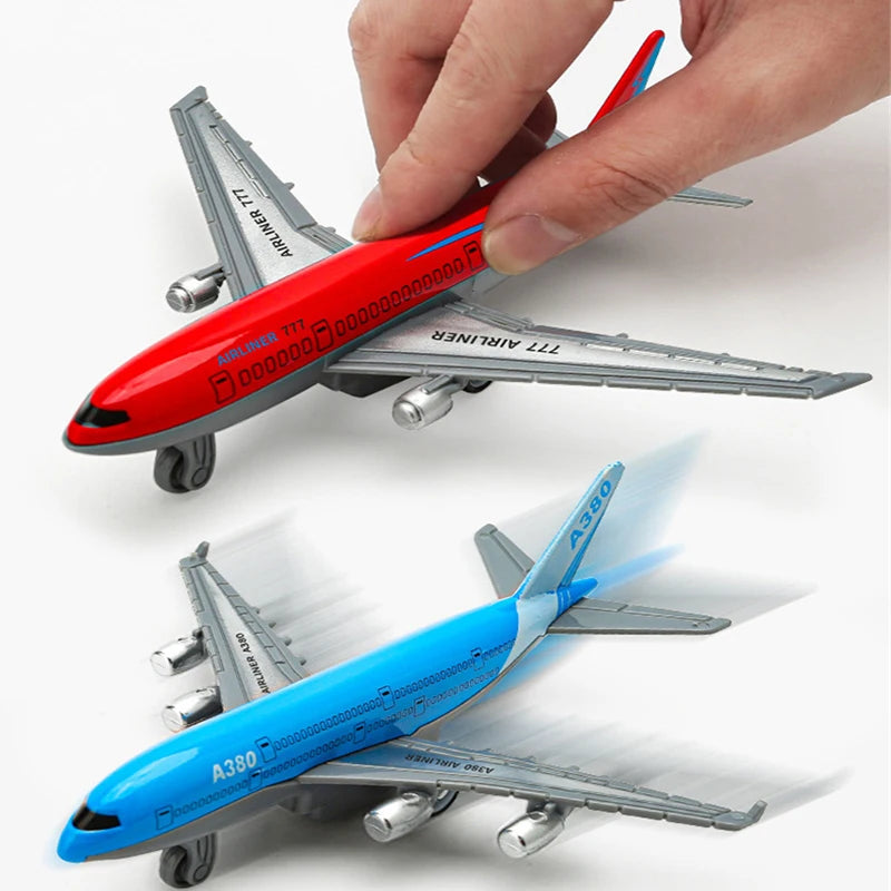 2Pcs Children Simulation Alloy Pull Back Airplane Toys Model Boys Gift Desktop Ornament Inertia Airplane Airliner Toys
