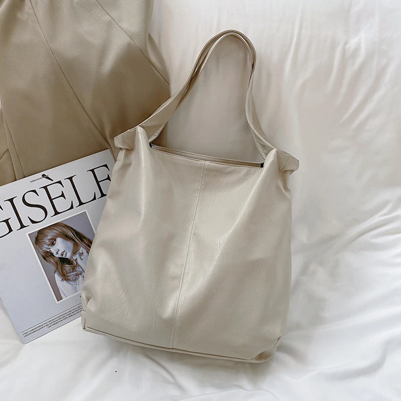 LEFTSIDE Fashion Big Leather Tote Bag for Women 2025 Tend Females Simple Large High Capacity Retro Shoulder Side Bag Handbags