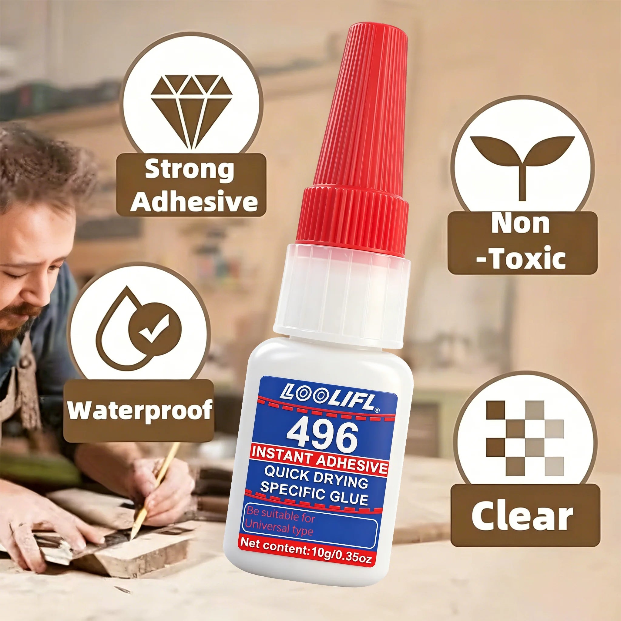 Loolifl Quick-Drying Glue, Dries in 3 Seconds Without Turning White, Strong Adhesive in Just One Step! Compatible with Metal, Plastic, and Wood, Resistant to High and Low Temperatures, Anti-Aging, Precise Application Without