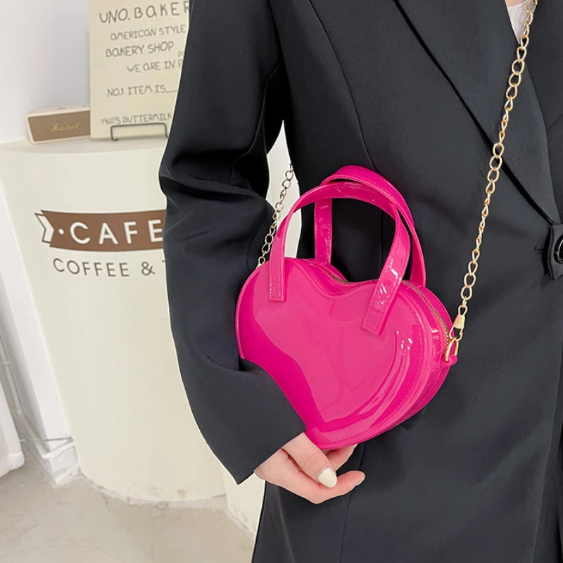 Fashion Women's Heart Shaped Handbags Cute Kawaii Solid PVC Crossbody Bags Wallet Purse Simple  Chain Shoulder Bag Lady Handbag