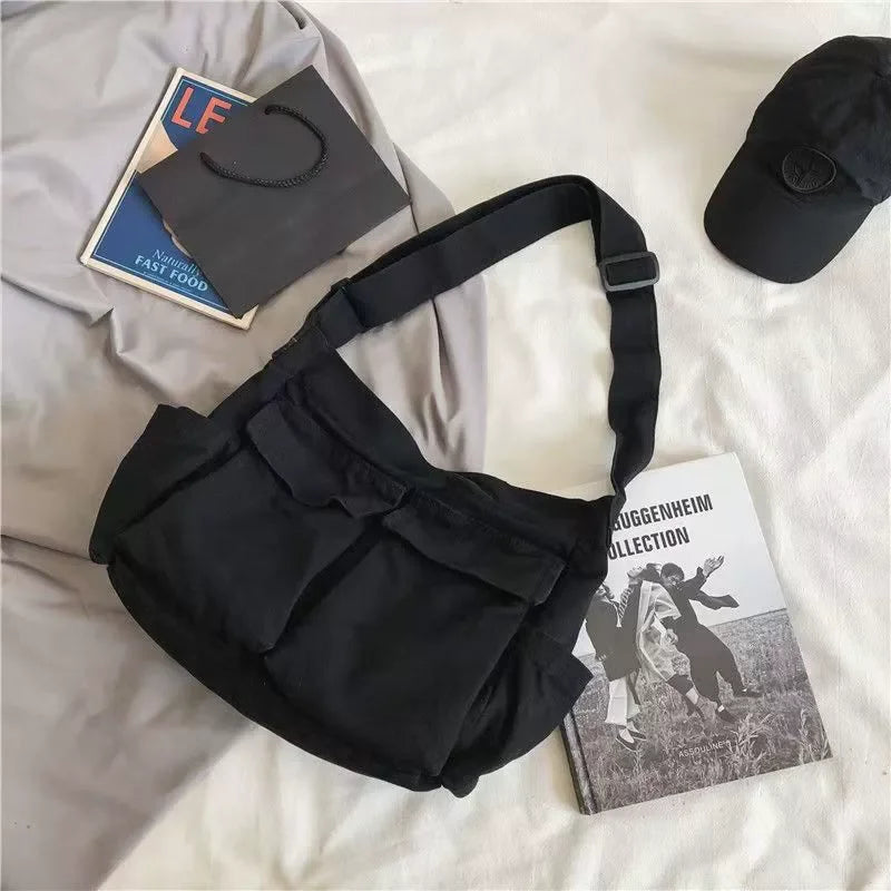 Workwear Canvas Shoulder Bag Large Capacity Retro Messenger Bag New Student Class Messenger Bag