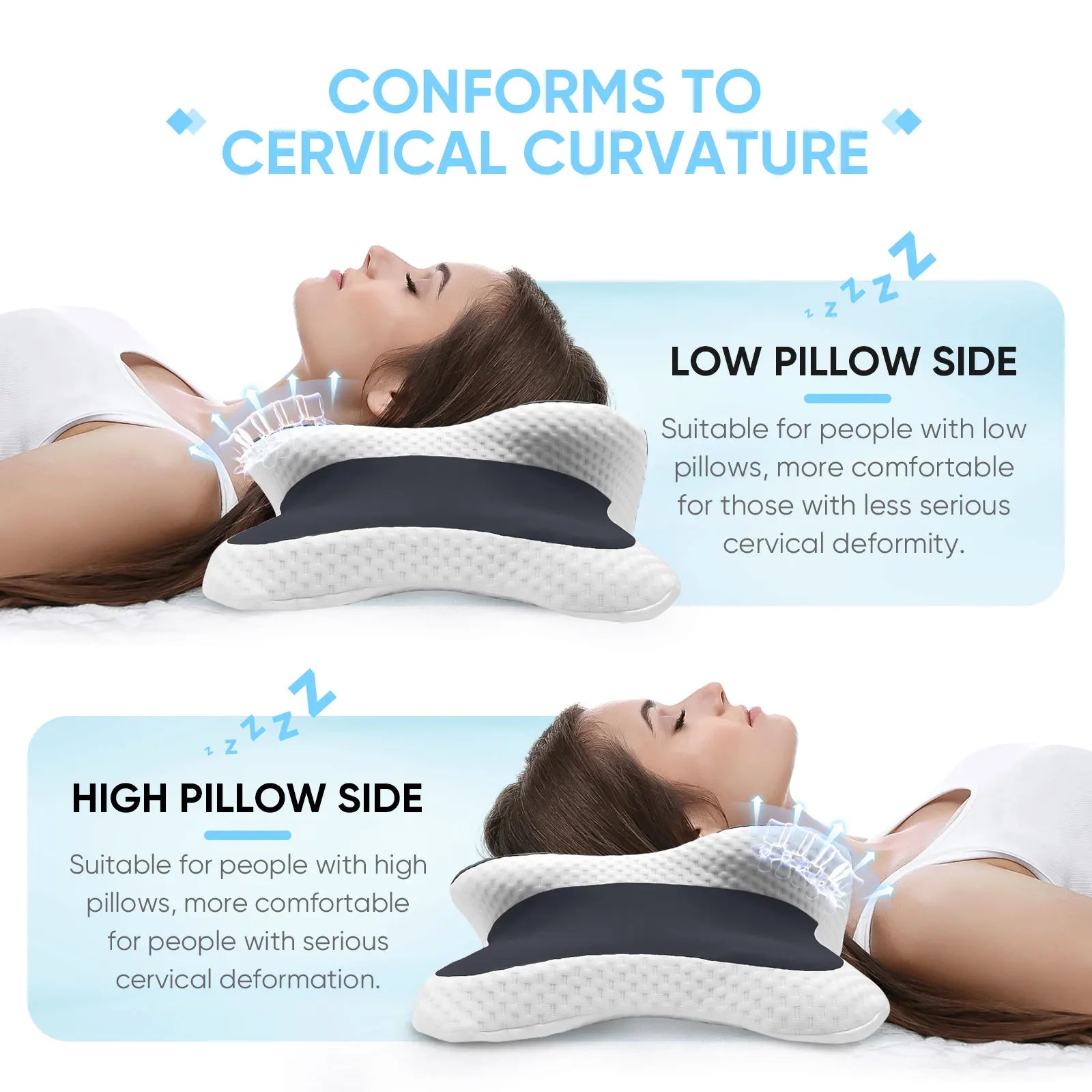 Ergonomic Cervical Pillow Memory Foam Pillow Neck Pain Relief Comes With Ice Silk Pillowcase Adjustable  For Back Side Sleepers
