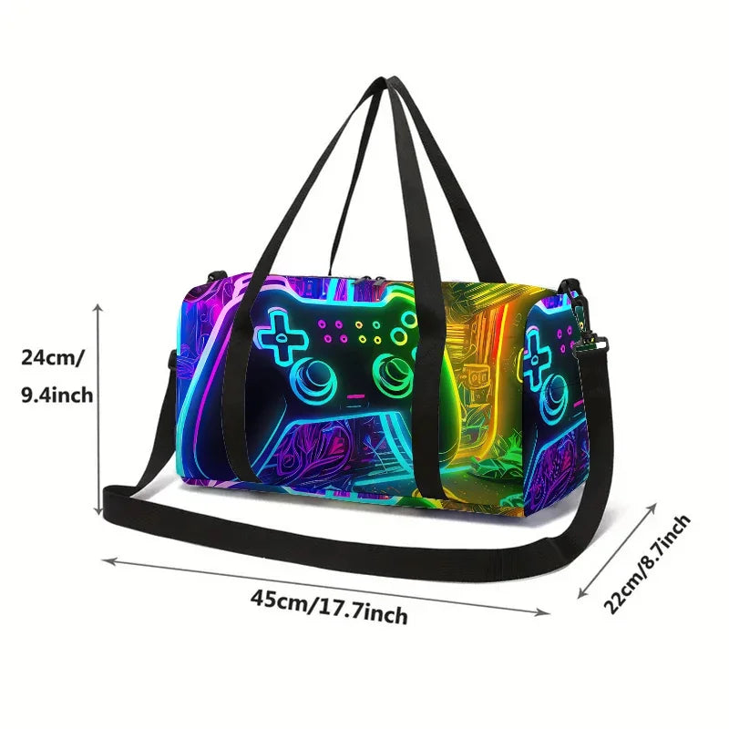 Neon Game Controller Large Capacity Luggage Bag  For Boy And Girls Best Gifts 2D Cartoon Travel Duffels Hand Bag For Children