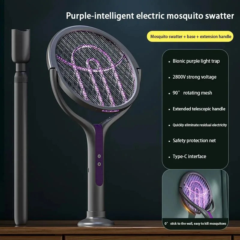 Multi functional 2-in-1 mosquito killer lamp angle retractable mosquito swatter USB rechargeable mosquito swatter bat swatter