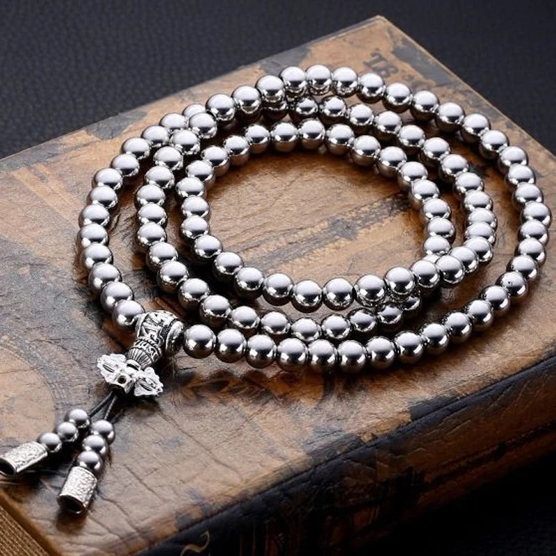 Stainless Steel Jewelry Male Bracelet Braided Link Buddha Beads Necklace Waist Chain Tactical Self Defense Whip Multi-fonction