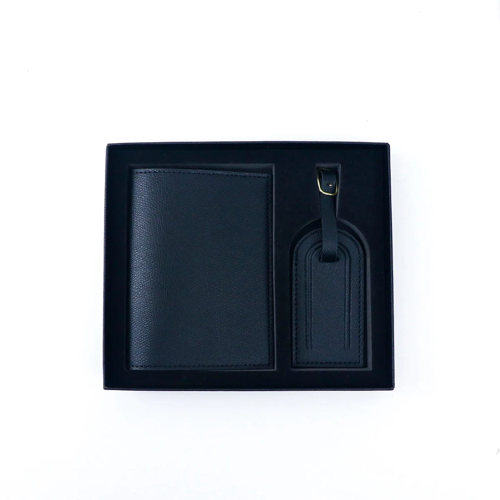 Customized name pu leather travel passport holder and luggage anti-loss label with essential travel gift box