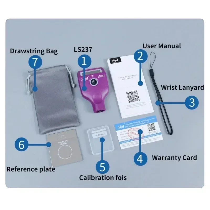 Thickness Gauge Linshang LS237 for Car Paint Checking Auto Coating Identify Ferrous Putty With Three Color and Rotatable Screen
