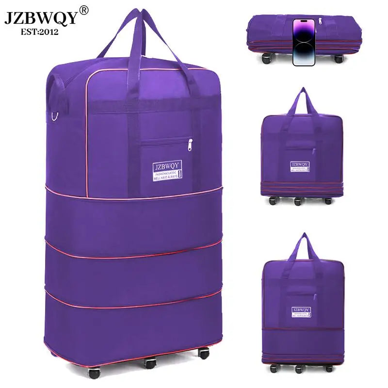 100L Large Capacity Foldable Travel Duffle Bag Expandable Rolling Luggage with 360° Spinner Wheels Lightweight Carry-On Garment Trolley Bag for Women Men Overnight Weekend Moving Beach Vacation